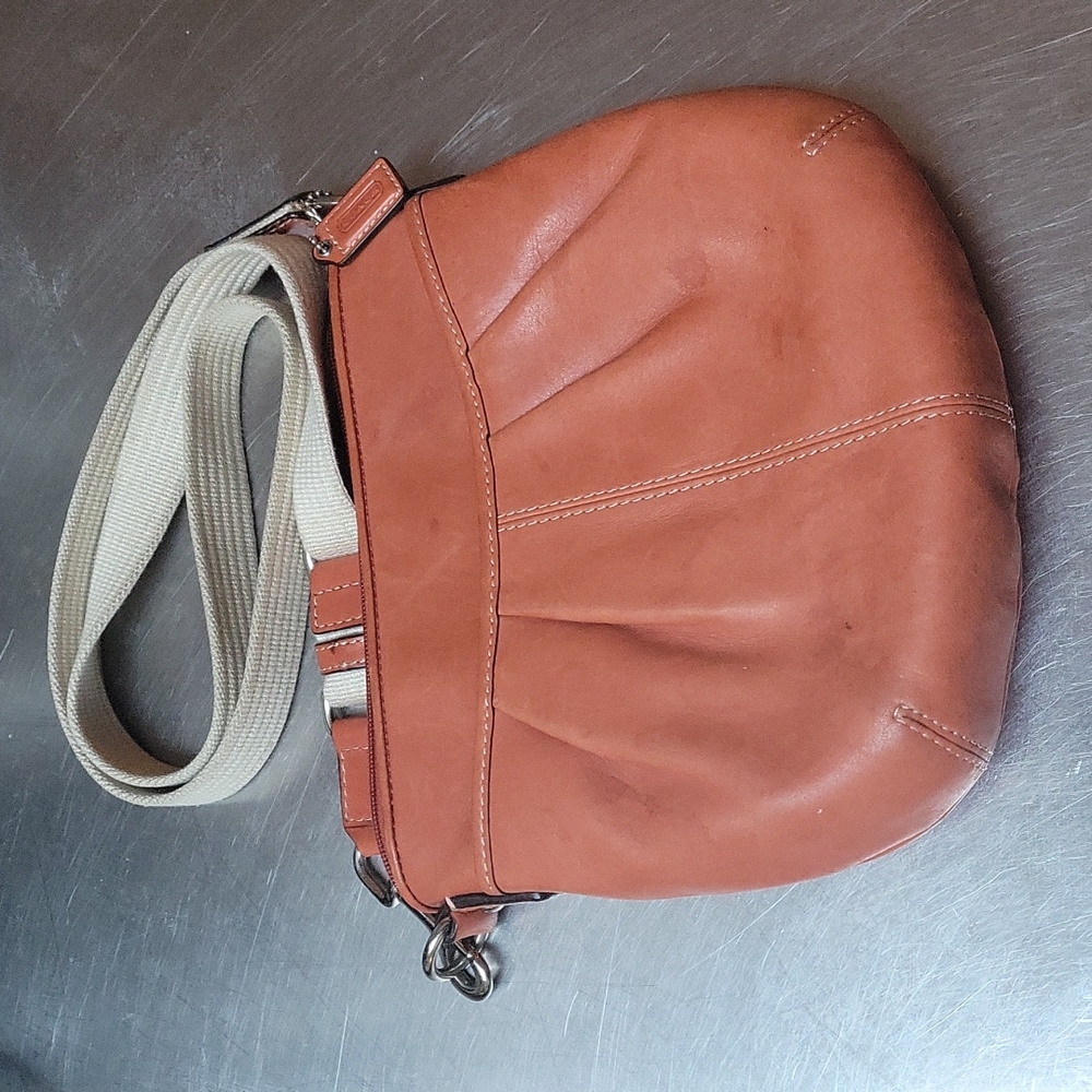 Coach Orange Brown Leather Crossbody Messenger Handbag Shoulder Purse